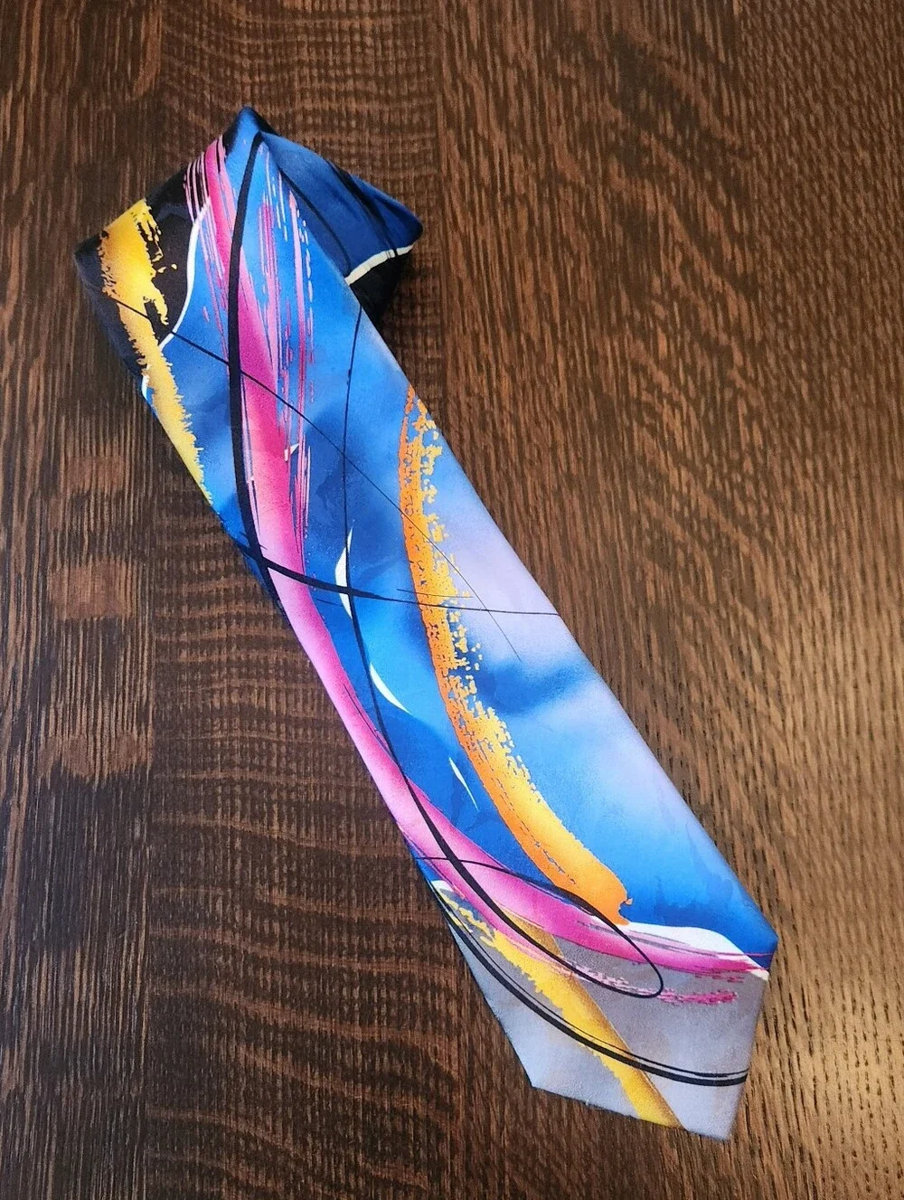 Vintage 🎩 Jerry Garcia 1990's Men's Necktie Blue Pink Yellow 100% Silk EUC $24